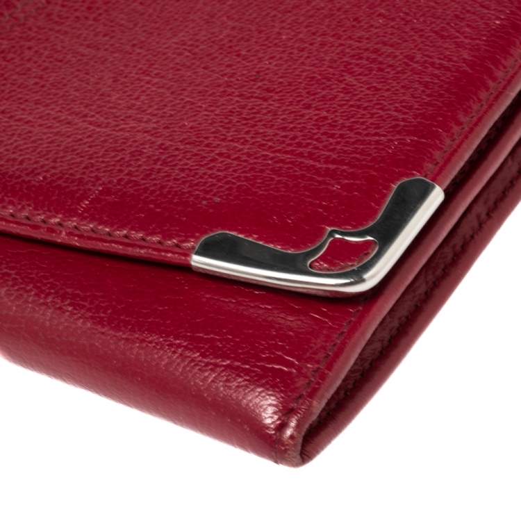 Pre Owned Cartier Burgundy Leather Marcello de Cartier Flap Wallet