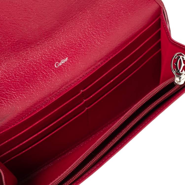Pre Owned Cartier Burgundy Leather Marcello de Cartier Flap Wallet