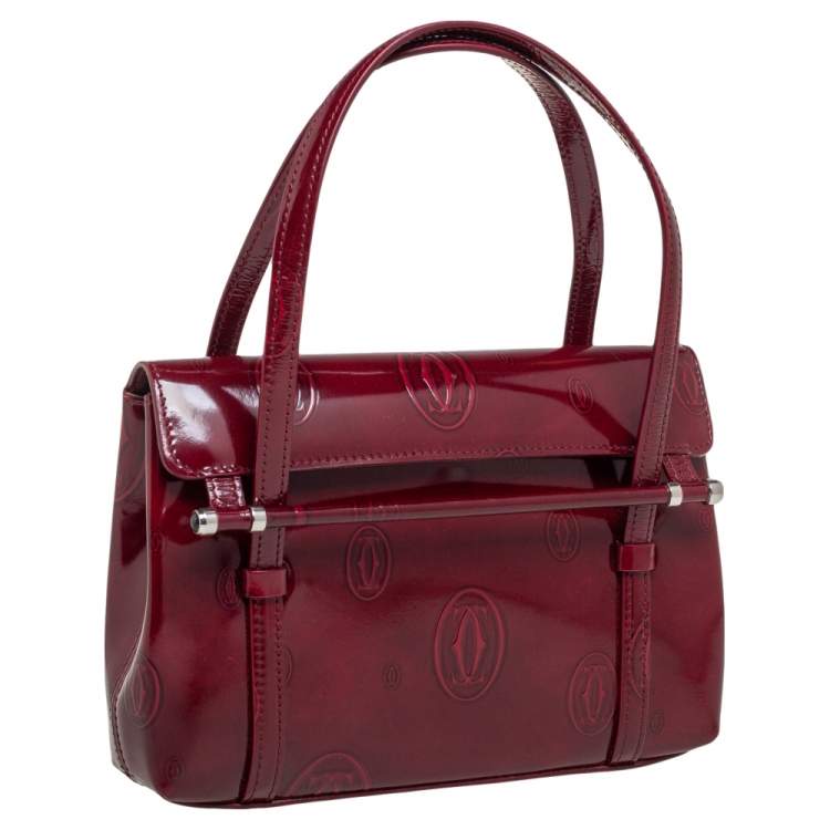 مملوكة مسبقًا Cartier Burgundy Patent Leather Happy Birthday Cabochon Flap Bag