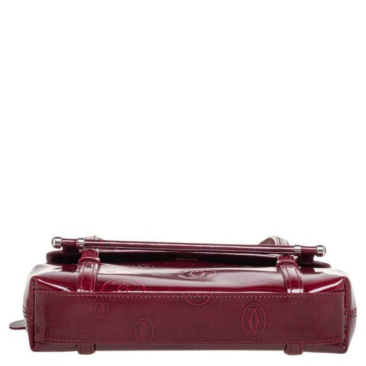 مملوكة مسبقًا Cartier Burgundy Patent Leather Happy Birthday Cabochon Flap Bag