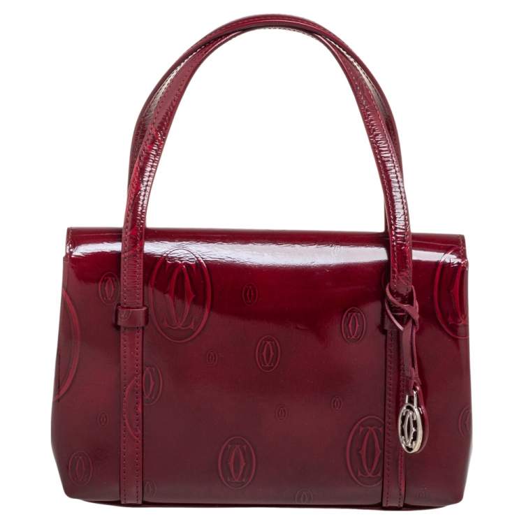 مملوكة مسبقًا Cartier Burgundy Patent Leather Happy Birthday Cabochon Flap Bag