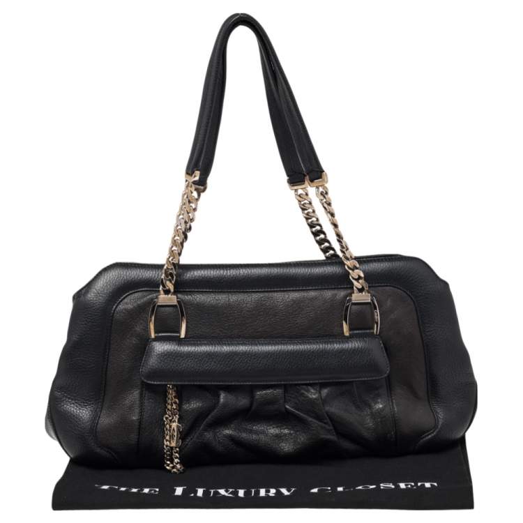 Pre Owned Cartier Black Leather La Dona Chain Link Satchel
