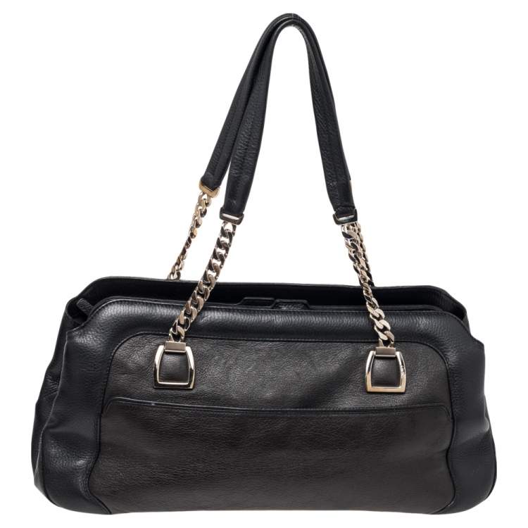 Pre Owned Cartier Black Leather La Dona Chain Link Satchel