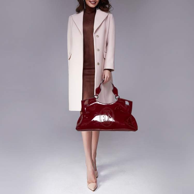 Pre Owned Cartier Red Patent Leather Large Marcello de Cartier Bag
