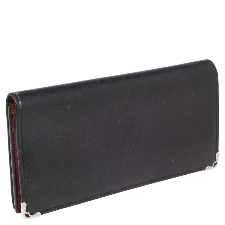 Pre Owned Cartier Black Leather Must De Cartier Zipped International Wallet