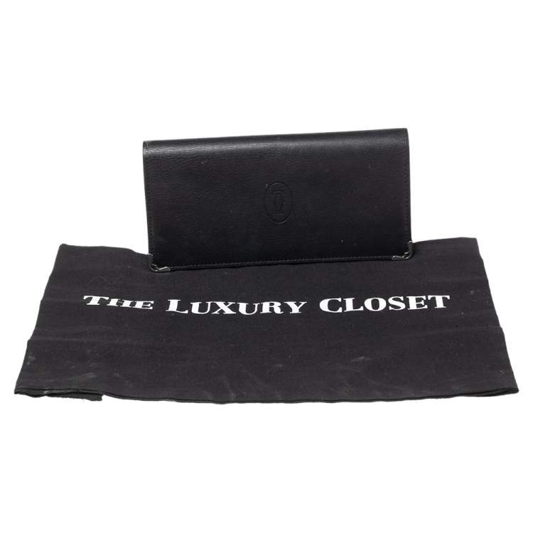 Pre Owned Cartier Black Leather Must De Cartier Zipped International Wallet