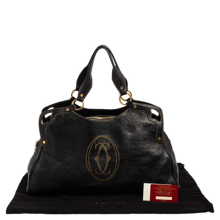 Pre Owned Cartier Black Leather Large Marcello de Cartier Bag