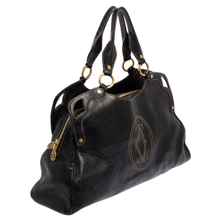 Pre Owned Cartier Black Leather Large Marcello de Cartier Bag