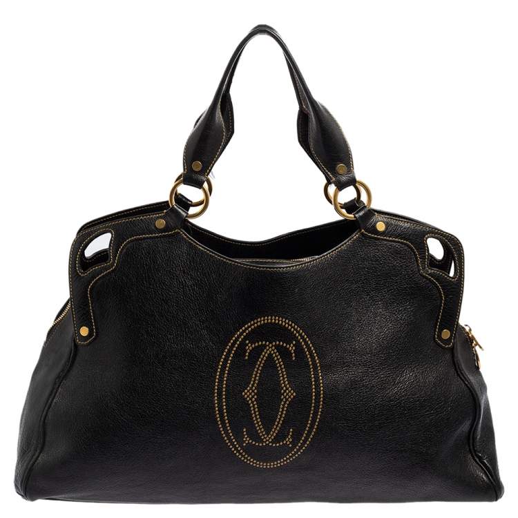 Pre Owned Cartier Black Leather Large Marcello de Cartier Bag