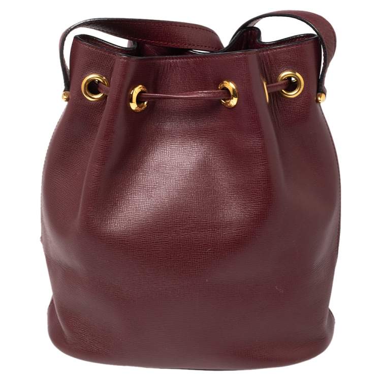 Pre Owned Cartier Burgundy Leather Bucket Bag