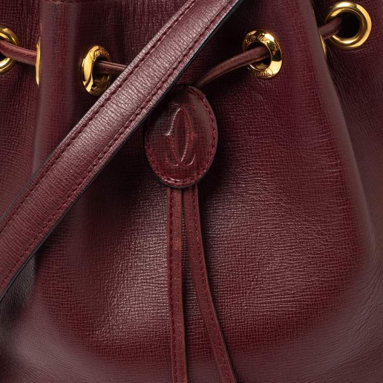 Pre Owned Cartier Burgundy Leather Bucket Bag