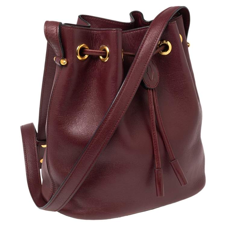 Pre Owned Cartier Burgundy Leather Bucket Bag