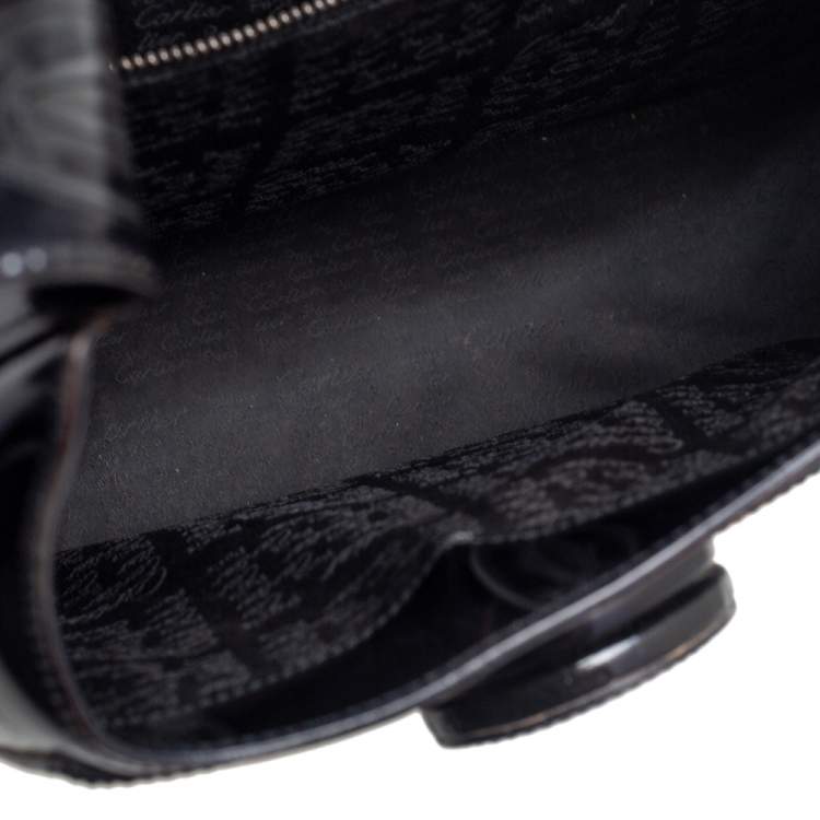 Pre Owned Cartier Black Glossy Logo Embossed Leather Flap Hobo