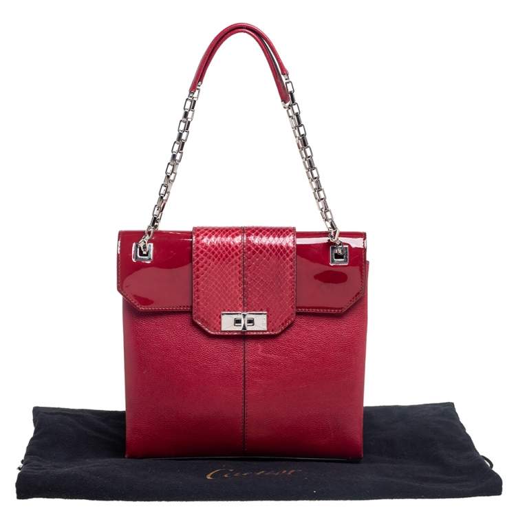 Pre Owned Cartier Red Patent Leather/Suede and Python Classic Feminine Line Chain Bag