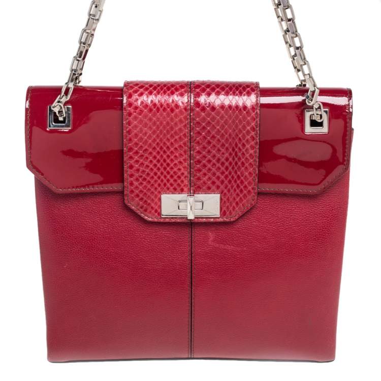 Pre Owned Cartier Red Patent Leather/Suede and Python Classic Feminine Line Chain Bag