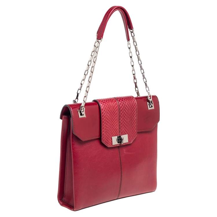 Pre Owned Cartier Red Patent Leather/Suede and Python Classic Feminine Line Chain Bag