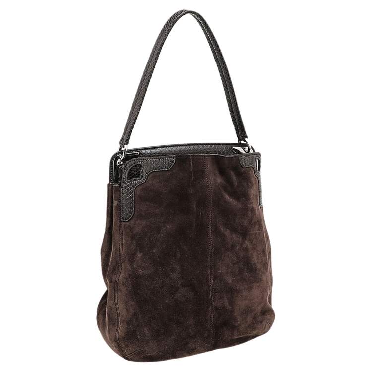 Pre Owned Cartier Brown Suede and Python Marcello de Cartier Hobo