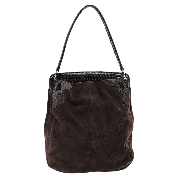 Pre Owned Cartier Brown Suede and Python Marcello de Cartier Hobo