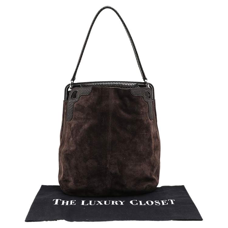 Pre Owned Cartier Brown Suede and Python Marcello de Cartier Hobo