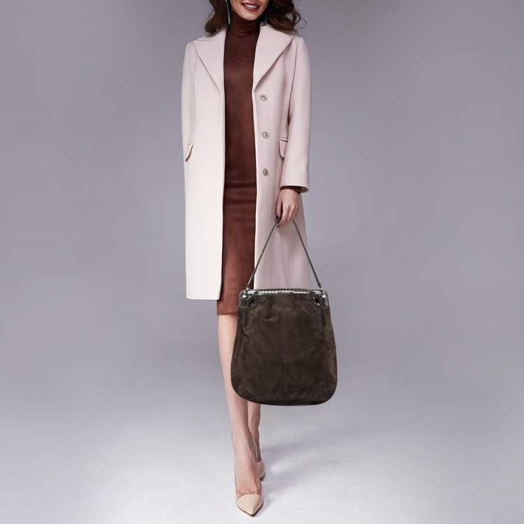 Pre Owned Cartier Brown Suede and Python Marcello de Cartier Hobo