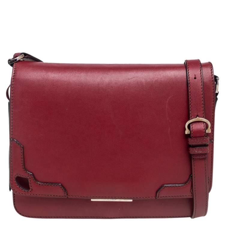 Pre Owned Cartier Red Leather Flap Shoulder Bag
