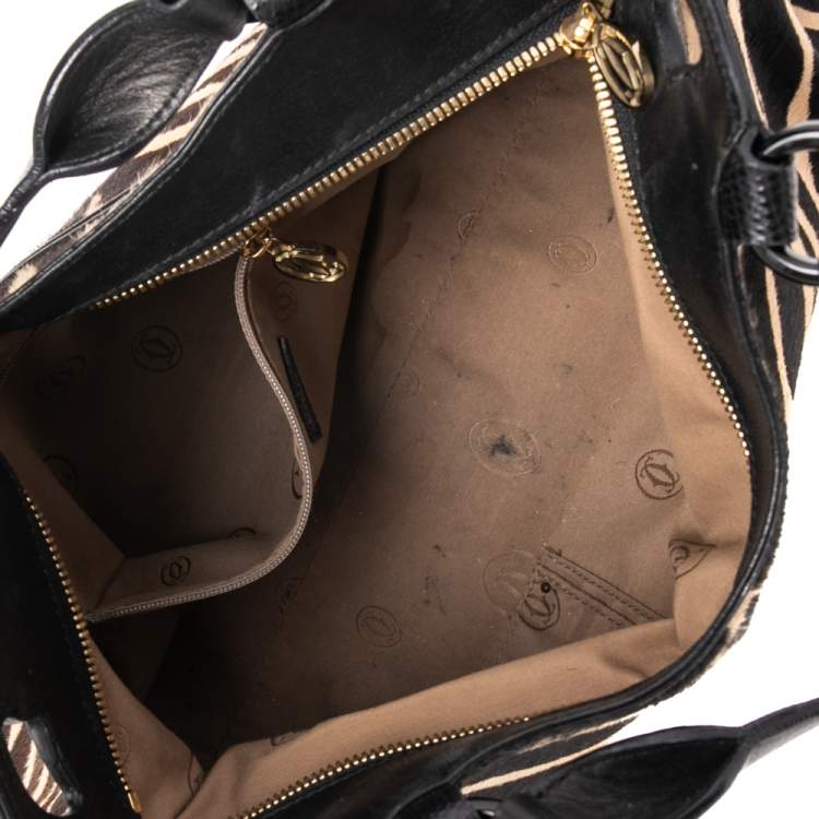 مملوكة مسبقًا Cartier Black/Brown Animal Print Calf Hair Leather Marcello de Cartier Satchel