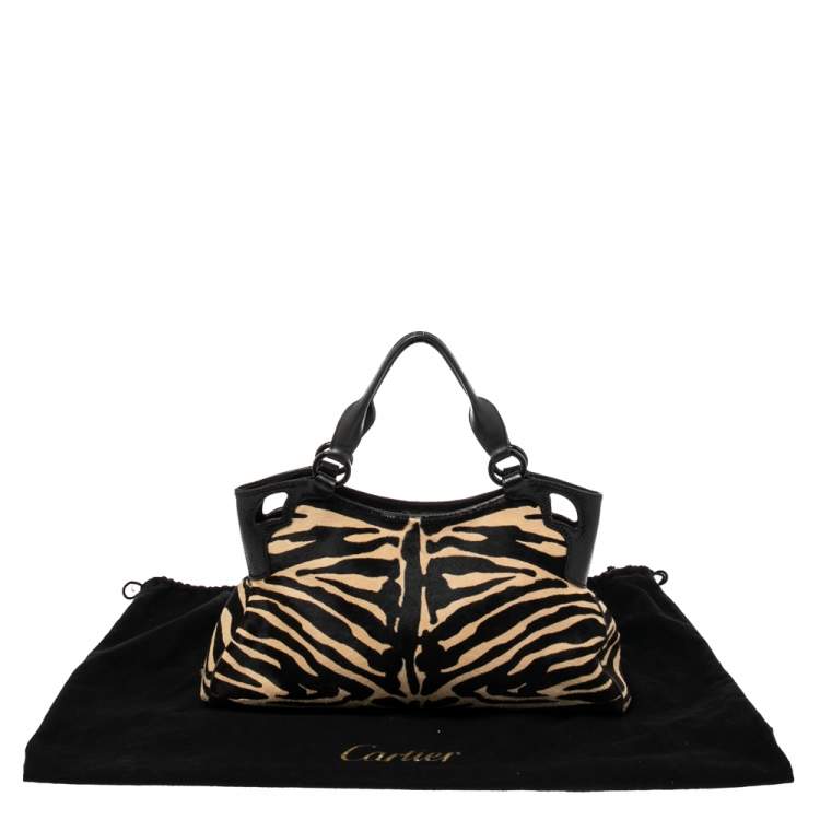 مملوكة مسبقًا Cartier Black/Brown Animal Print Calf Hair Leather Marcello de Cartier Satchel