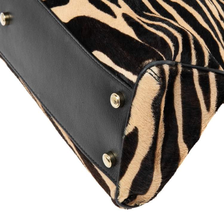 مملوكة مسبقًا Cartier Black/Brown Animal Print Calf Hair Leather Marcello de Cartier Satchel
