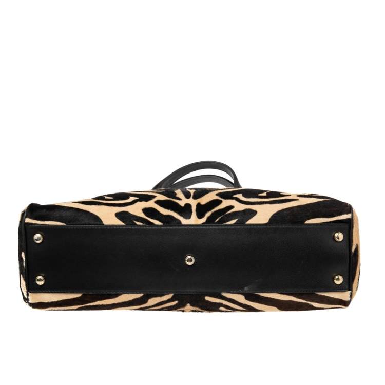 مملوكة مسبقًا Cartier Black/Brown Animal Print Calf Hair Leather Marcello de Cartier Satchel