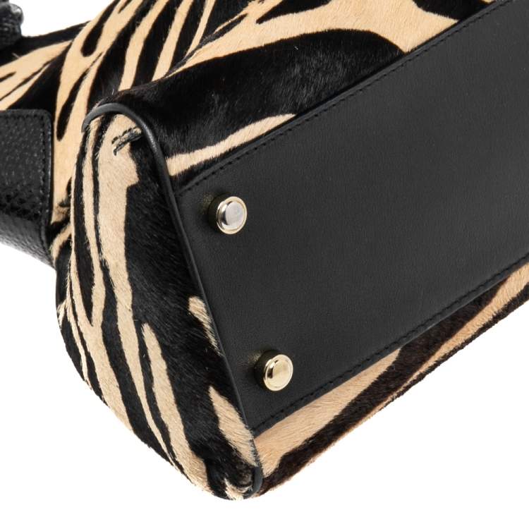 مملوكة مسبقًا Cartier Black/Brown Animal Print Calf Hair Leather Marcello de Cartier Satchel