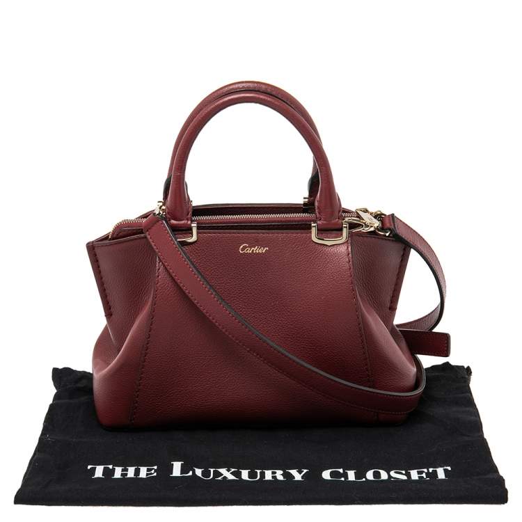 Pre Owned Cartier Dark Red Leather Mini C de Cartier Satchel