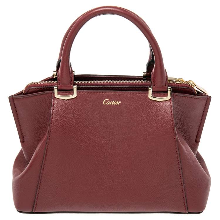 Pre Owned Cartier Dark Red Leather Mini C de Cartier Satchel
