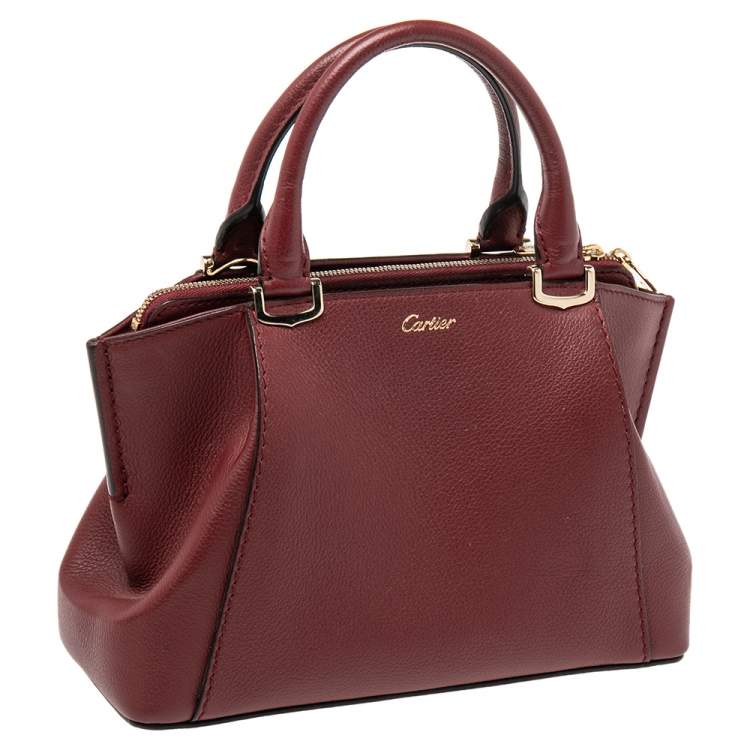 Pre Owned Cartier Dark Red Leather Mini C de Cartier Satchel