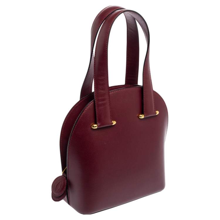 Pre Owned Cartier Burgundy Leather Rounder Tote Bag
