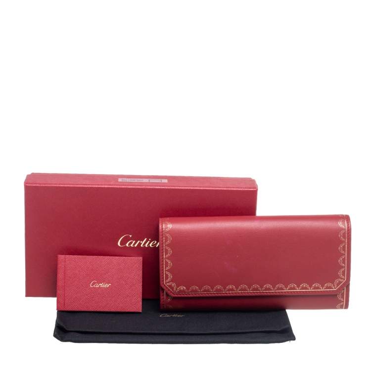 مملوكة مسبقًا Cartier Red Leather Guirlande de Cartier Continental Wallet