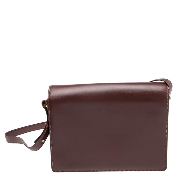 Pre Owned Cartier Dark Red Leather Must de Cartier Shoulder Bag