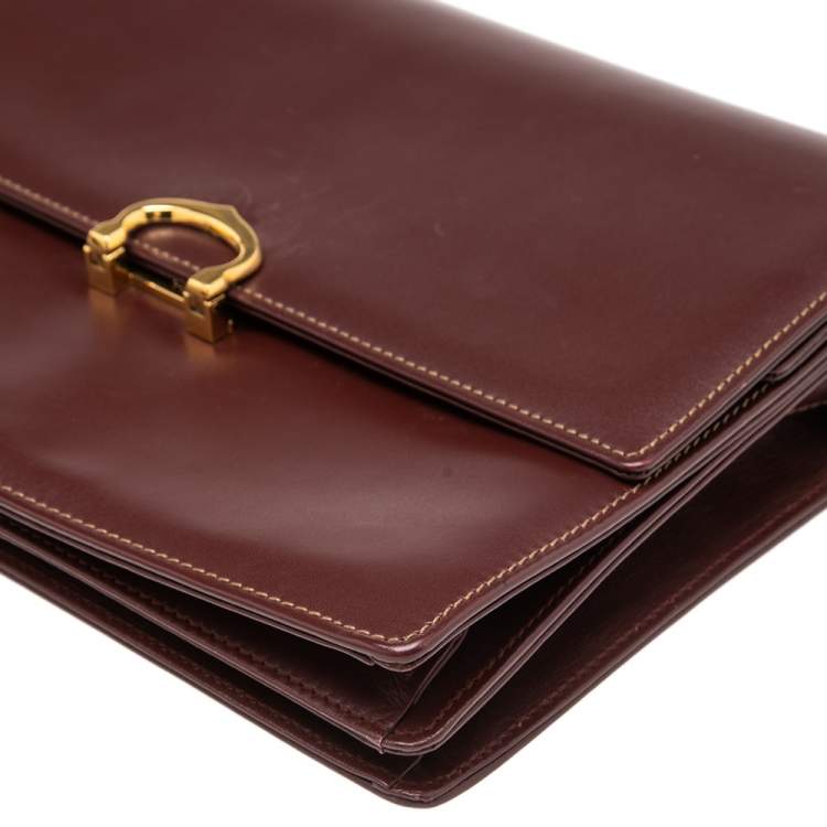 Pre Owned Cartier Dark Red Leather Must de Cartier Shoulder Bag