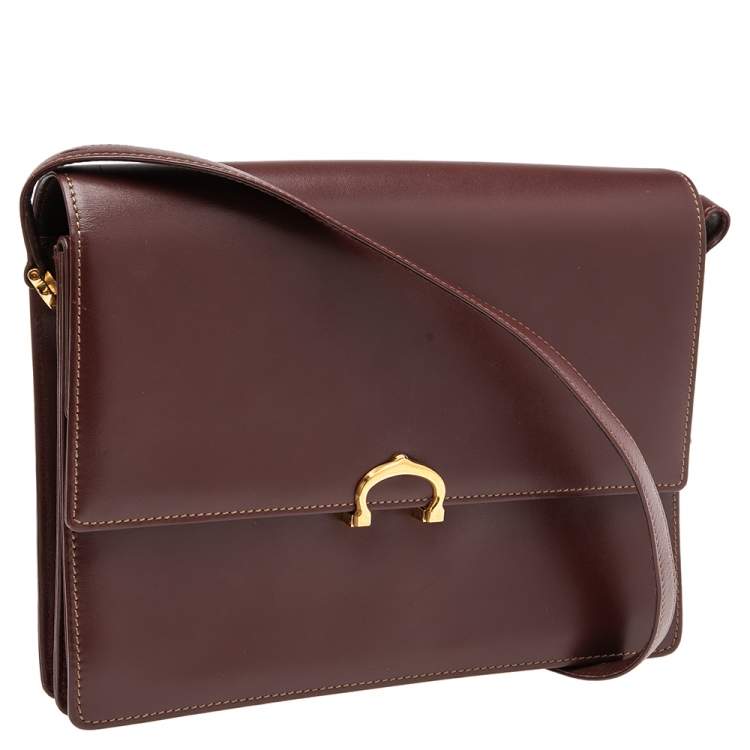 Pre Owned Cartier Dark Red Leather Must de Cartier Shoulder Bag