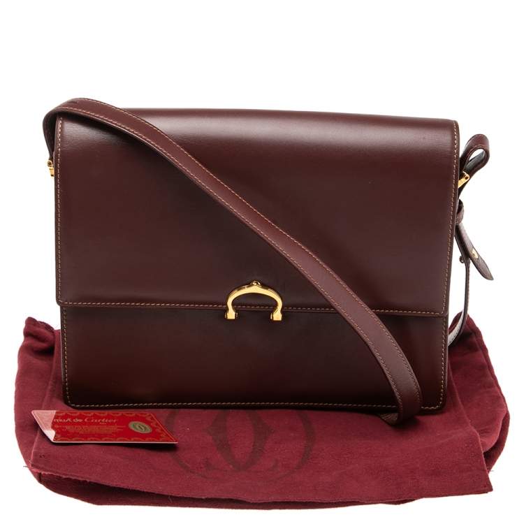 Pre Owned Cartier Dark Red Leather Must de Cartier Shoulder Bag