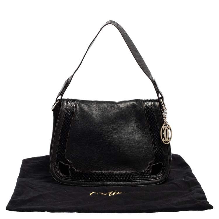 Pre Owned Cartier Python,Suede and Leather Marcello Flap Shoulder Bag