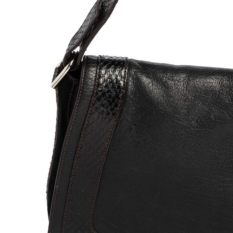 Pre Owned Cartier Python,Suede and Leather Marcello Flap Shoulder Bag