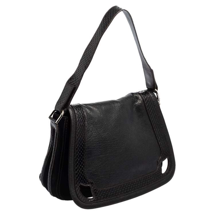 Pre Owned Cartier Python,Suede and Leather Marcello Flap Shoulder Bag