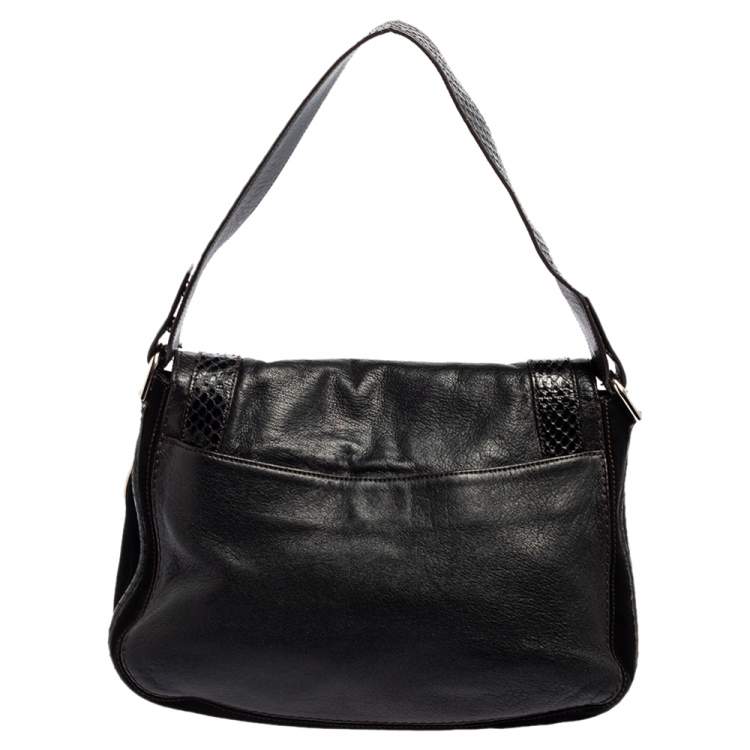 Pre Owned Cartier Python,Suede and Leather Marcello Flap Shoulder Bag