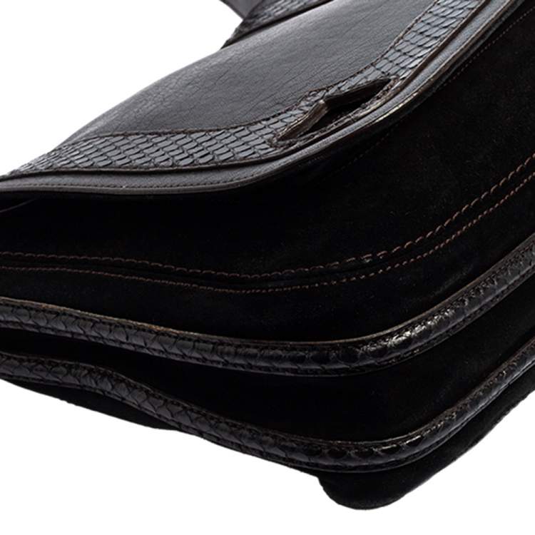 Pre Owned Cartier Python,Suede and Leather Marcello Flap Shoulder Bag