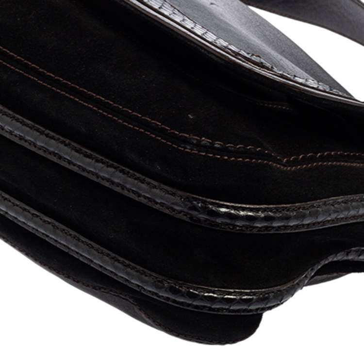 Pre Owned Cartier Python,Suede and Leather Marcello Flap Shoulder Bag