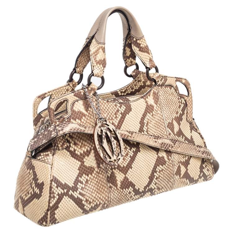 Pre Owned Cartier Beige/Brown Python Marcello De Cartier Satchel