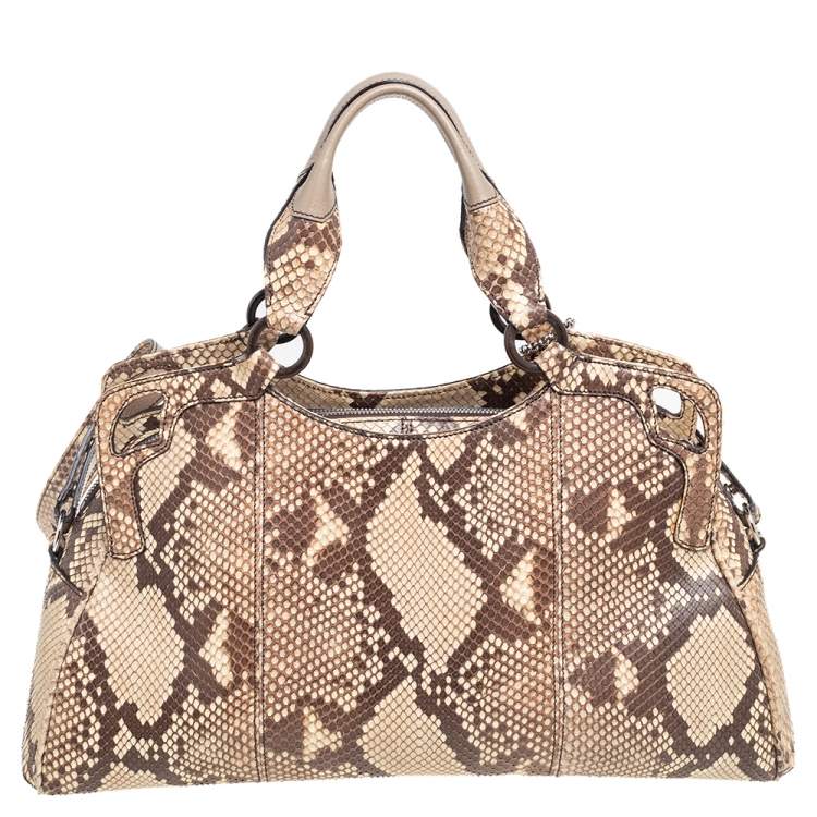 Pre Owned Cartier Beige/Brown Python Marcello De Cartier Satchel