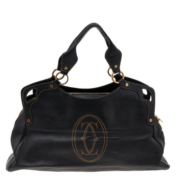 Pre Owned Cartier Black Leather Marcello de Cartier Shoulder Bag