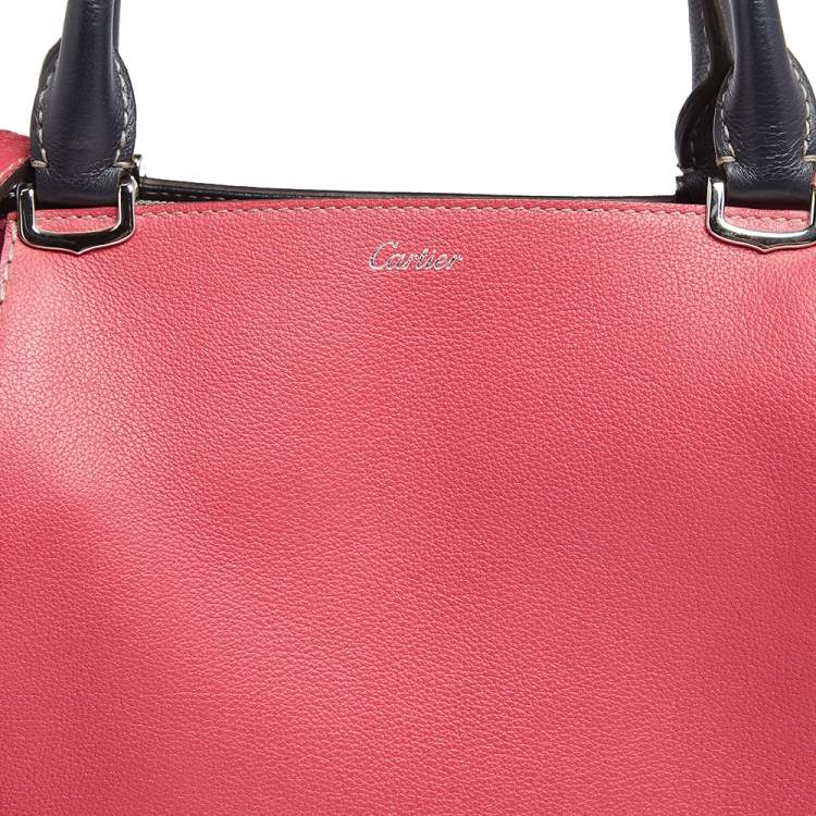 Pre Owned Cartier Pink/Navy Blue Leather Small C De Cartier Bag