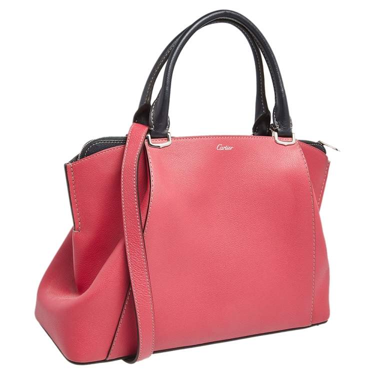 Pre Owned Cartier Pink/Navy Blue Leather Small C De Cartier Bag